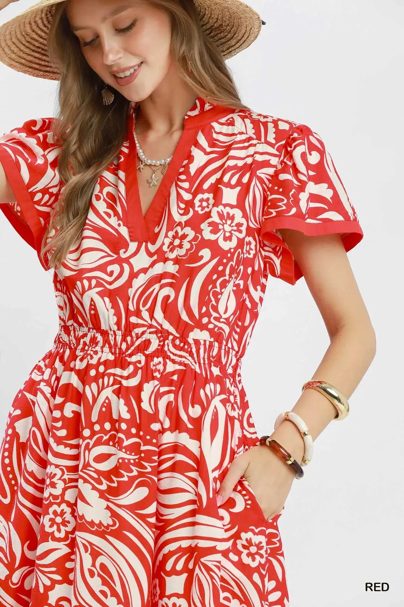 Umgee Paisley Print Midi Dress with Side Pockets