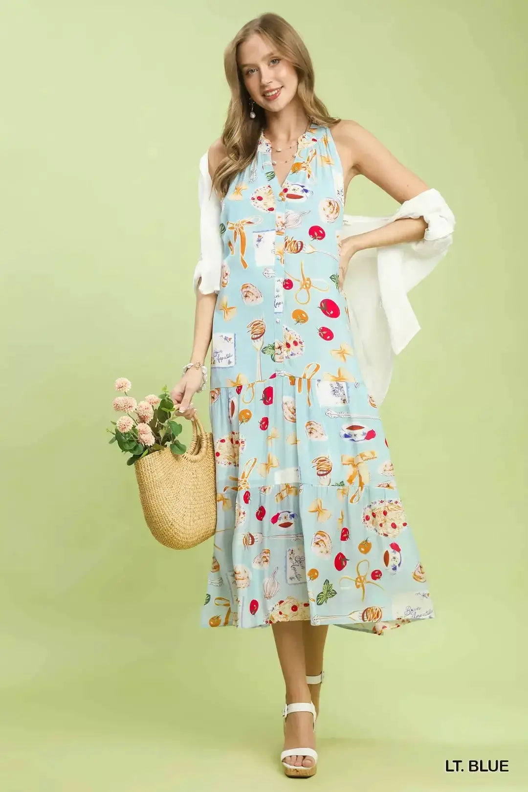 Umgee Abstract Print Tiered Halter Midi Dress