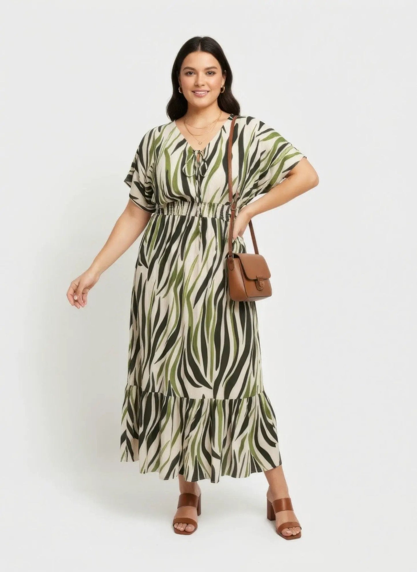 Zebra Print Smocked Waist Tiered Midi Dress
