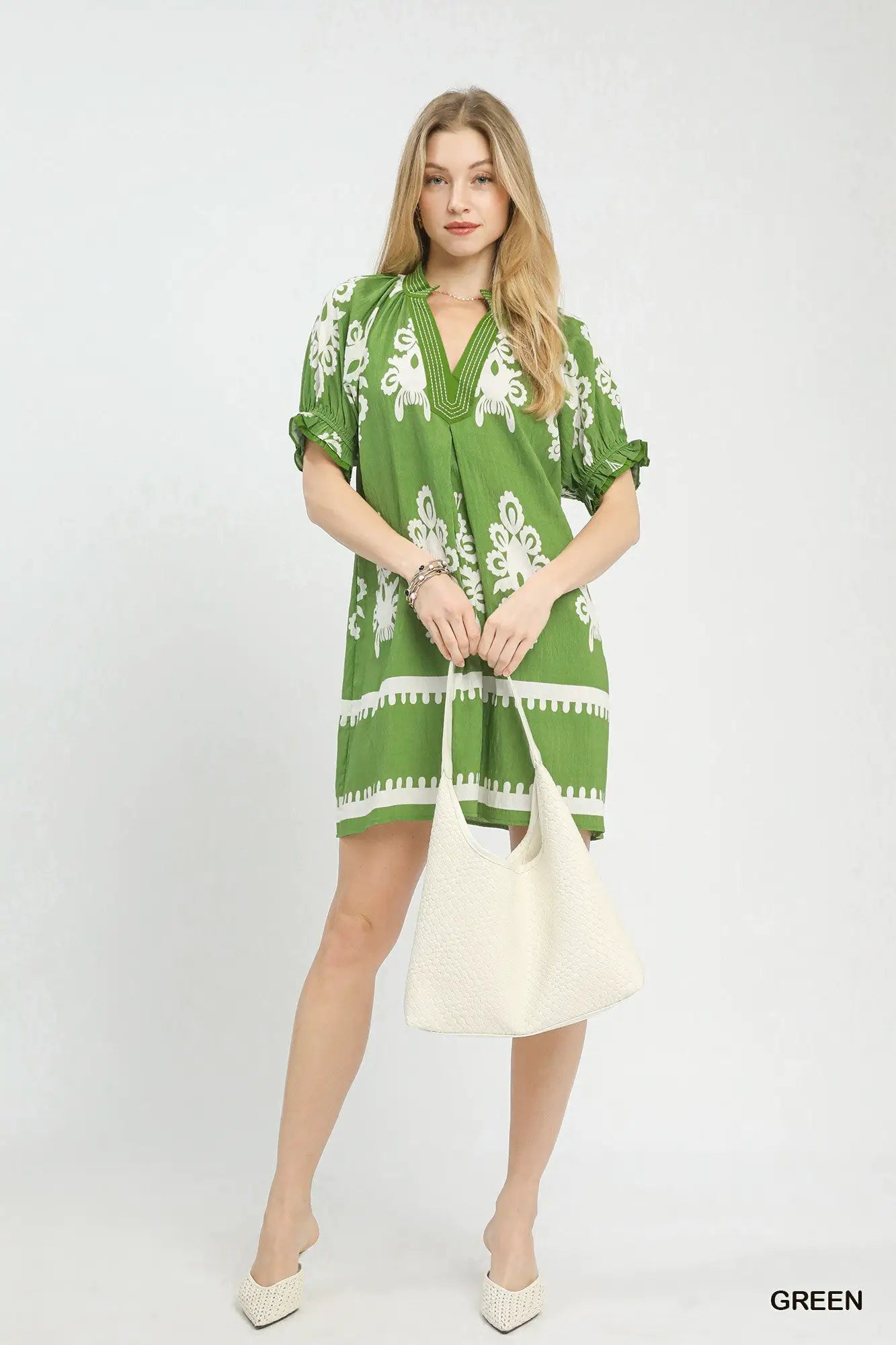 Umgee Two Tone Border Print Mini Dress