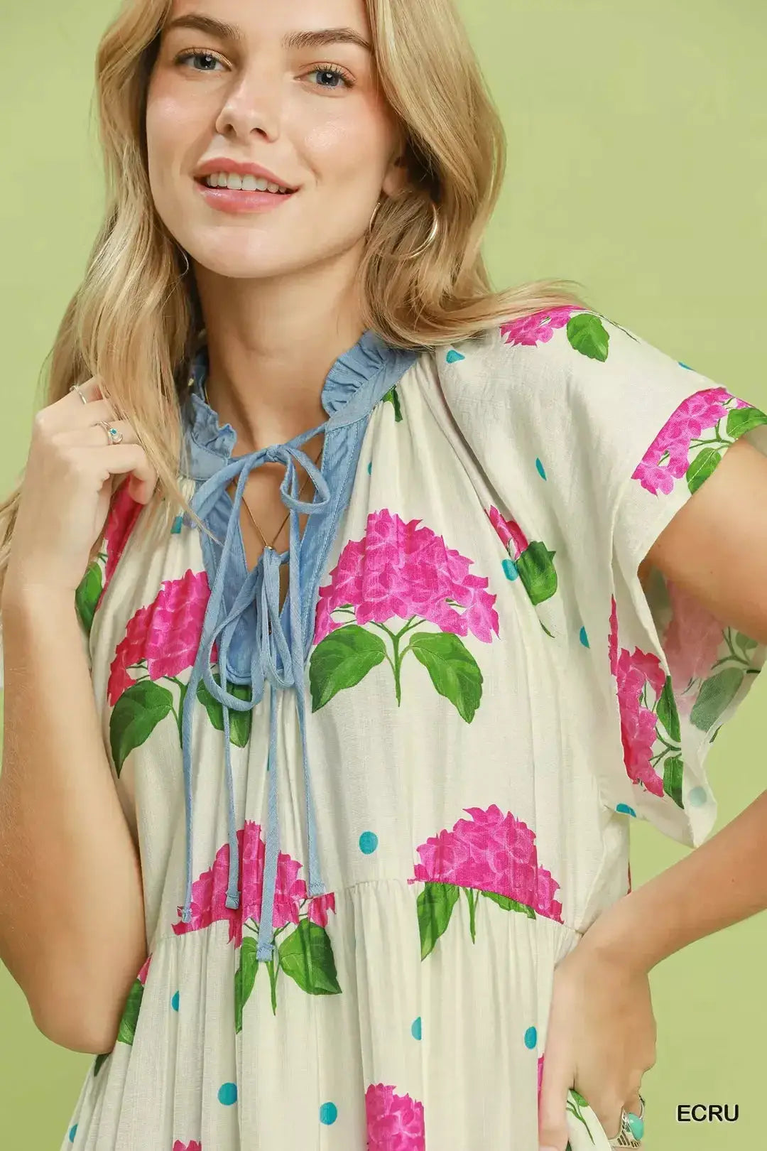 Umgee Hydrangea Print Tiered Midi Dress