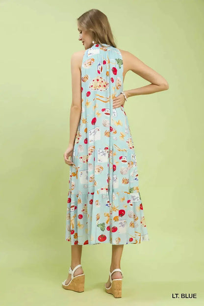 Umgee Abstract Print Tiered Halter Midi Dress