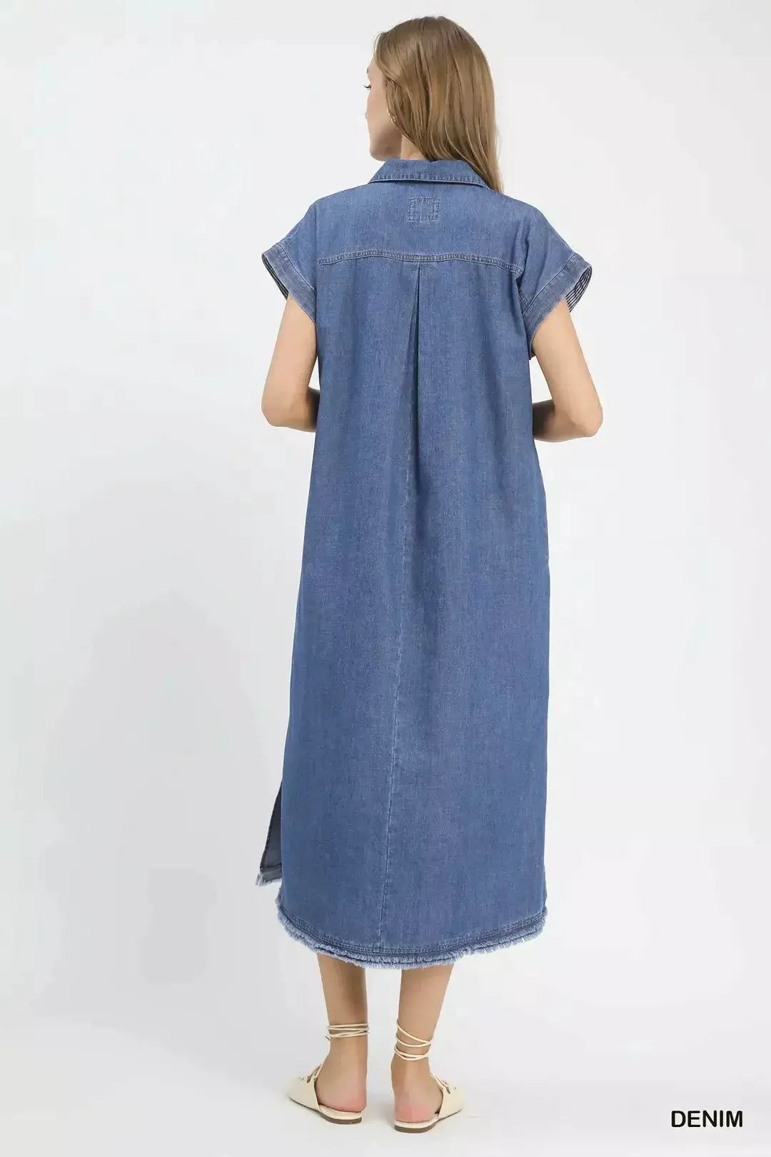 Umgee Stone Washed Collared Denim Midi Dress