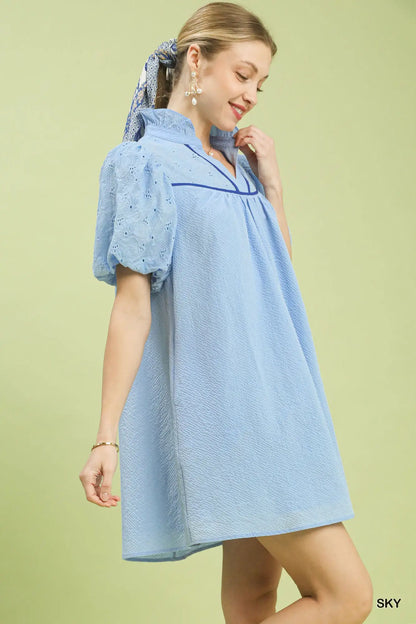 Umgee Puff Sleeve Textured Babydoll Dress
