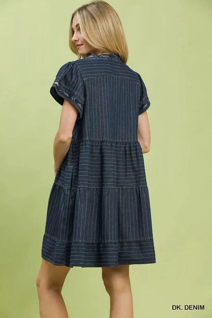 Umgee Chambray Tiered Babydoll Dress