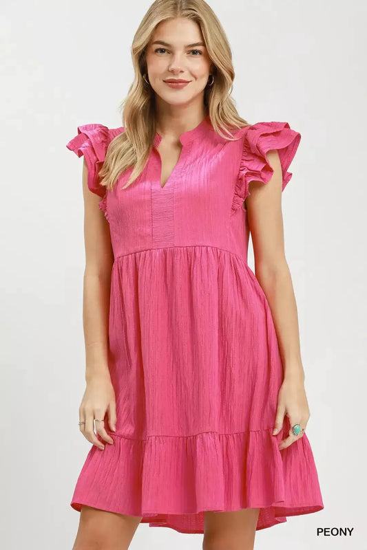 Umgee Ruffle Sleeve Babydoll Dress