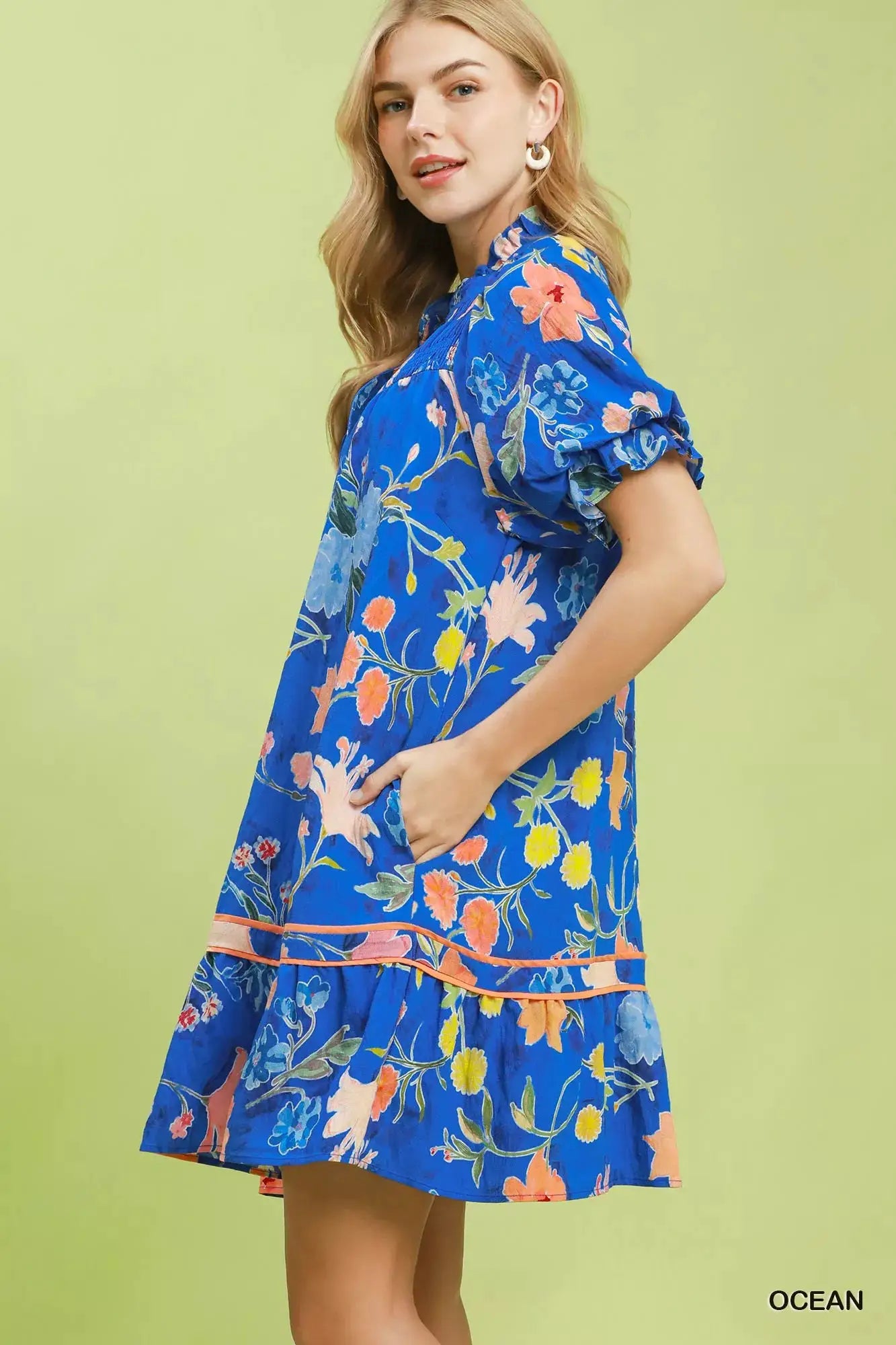 Umgee Floral Ruffle Hem Mini Dress