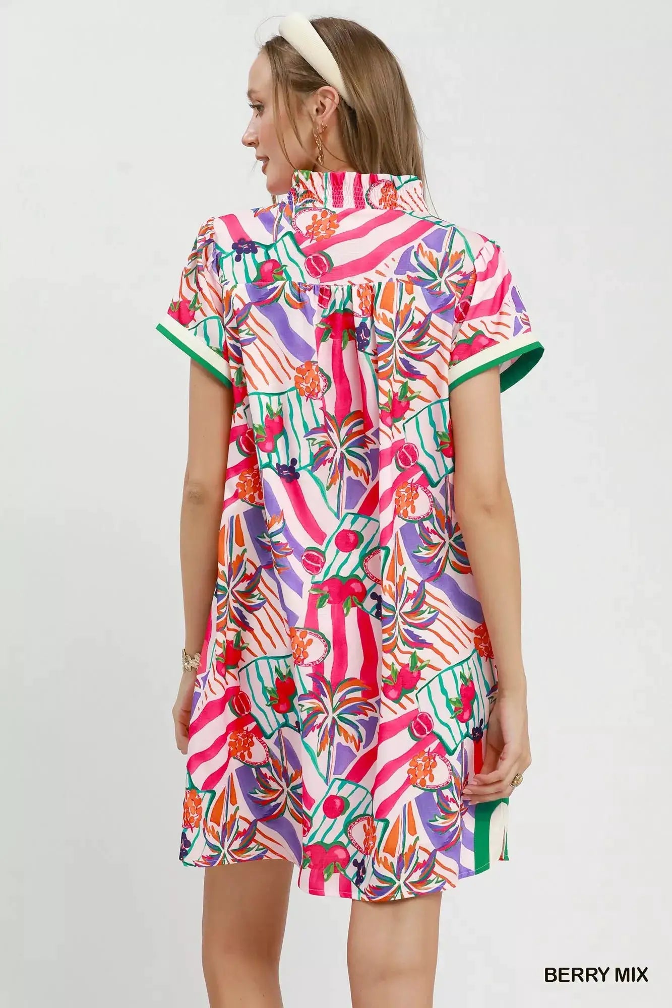 Umgee Tropical Print Collared Shift Dress