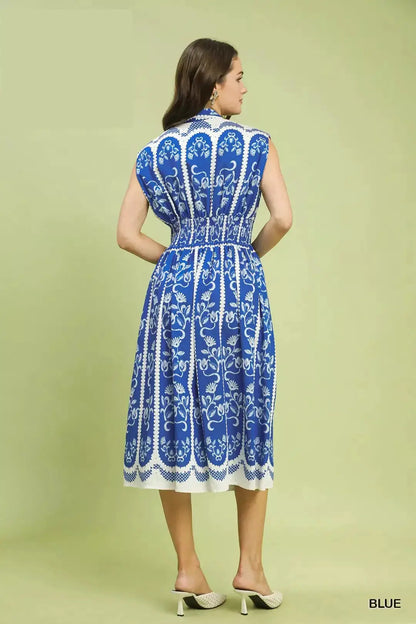 Umgee Sleeveless Smocked Midi Dress