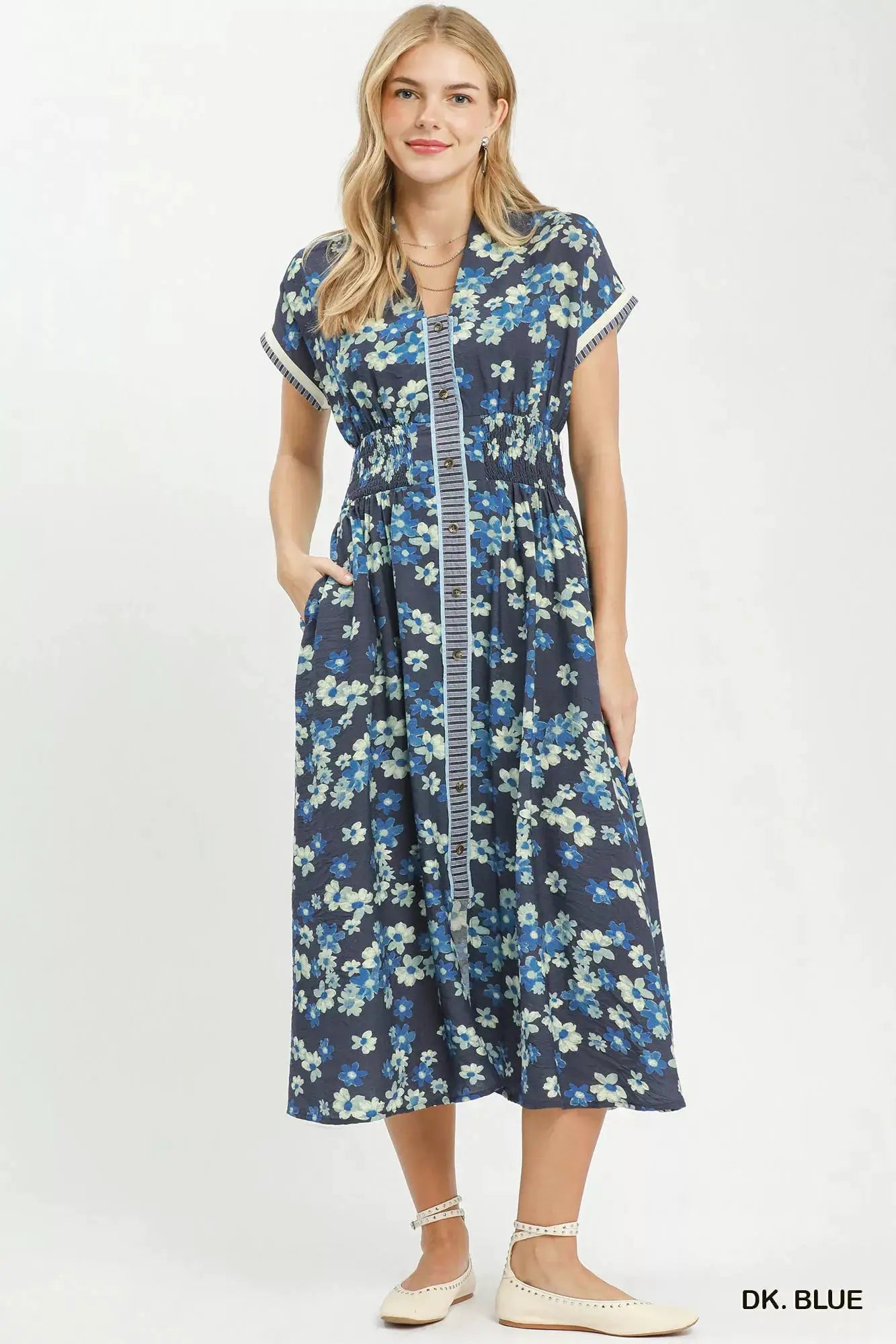 Umgee Ruffle Sleeve Henley Shift Dress