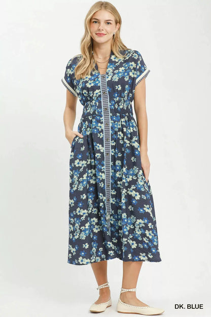 Umgee Ruffle Sleeve Henley Shift Dress