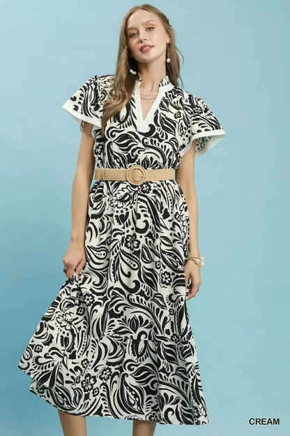 Umgee Paisley Print Midi Dress with Side Pockets