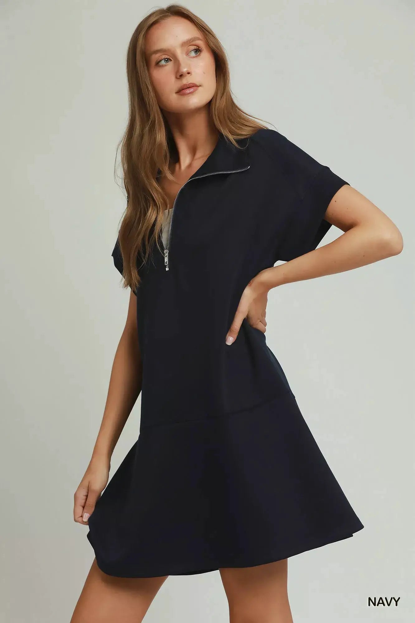 Umgee Collared Quarter Zip Dress with Size Pocket