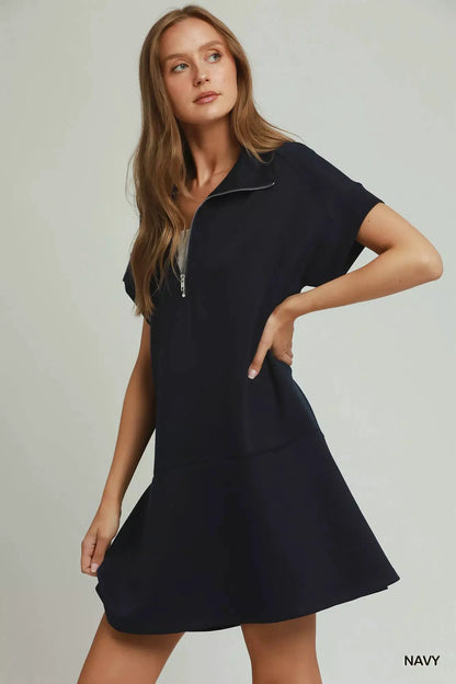 Umgee Collared Quarter Zip Dress with Size Pocket