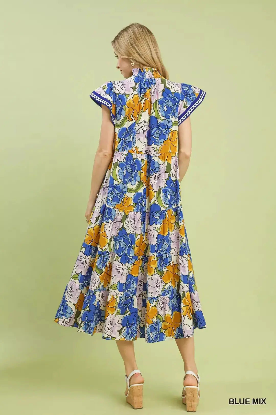 Umgee Mix Bold Floral Tiered Midi Dress