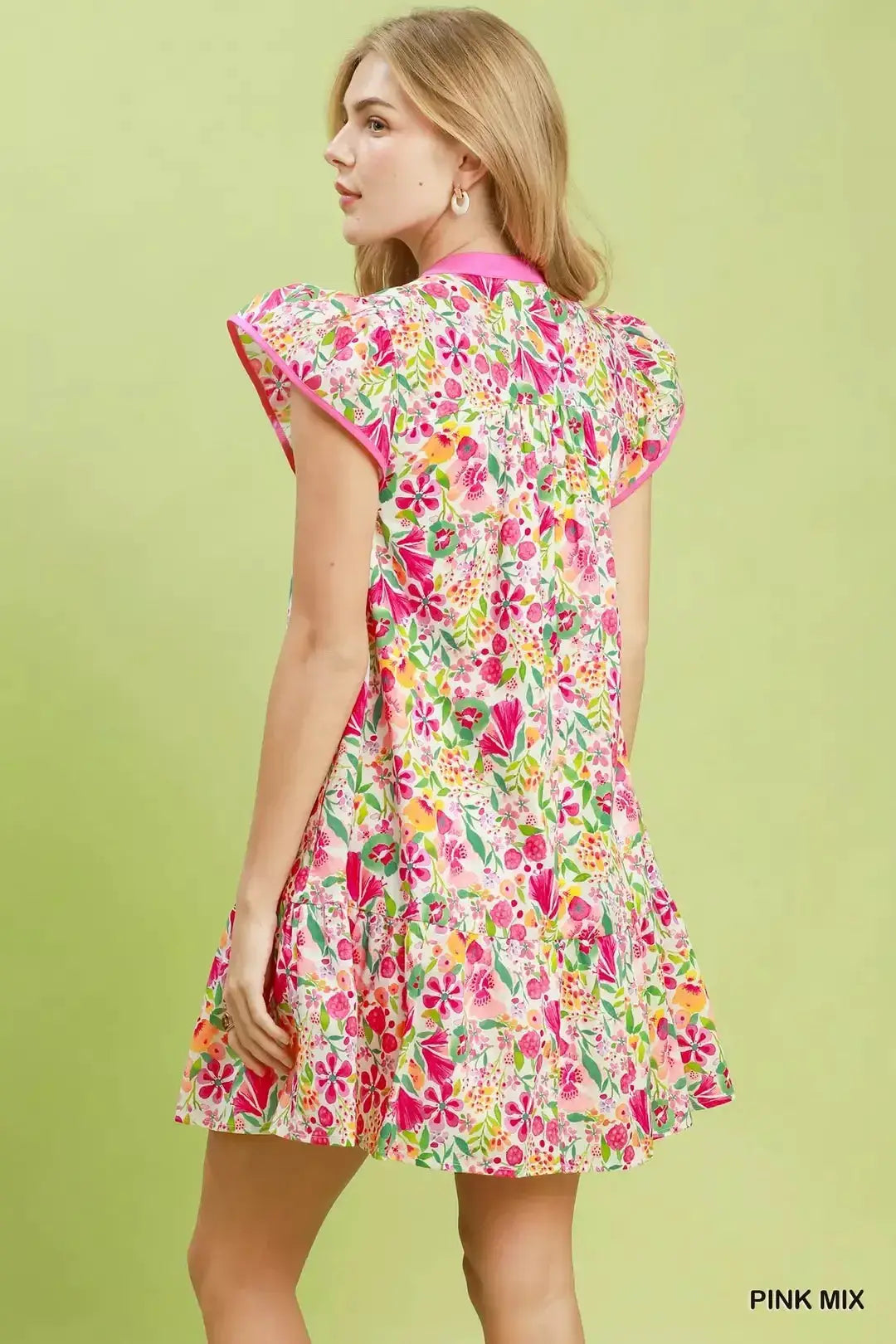 Umgee Floral Flutter Sleeve Tiered Mini Dress