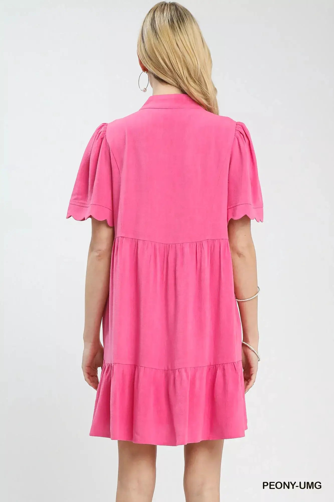 Umgee Linen Tiered Babydoll Dress with Scalloped Sleeves