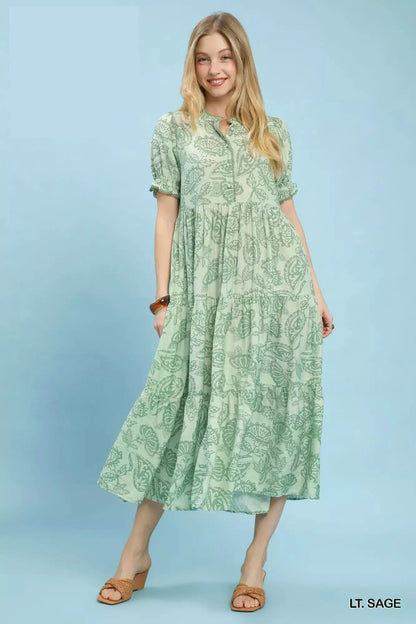 Umgee Paisley Print Tiered Midi Dress