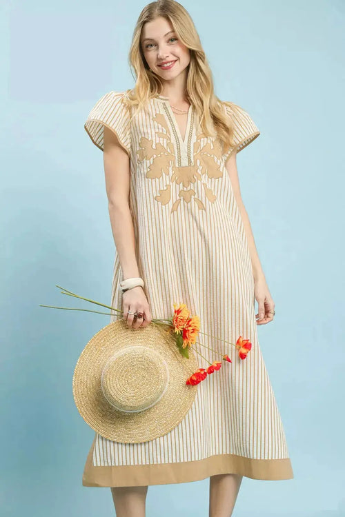Umgee Stripe Midi Dress with Lace Trim