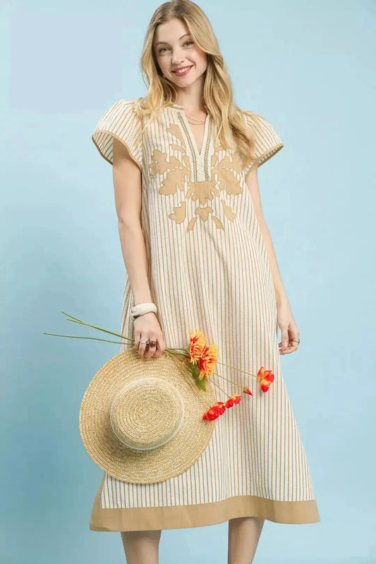 Umgee Stripe Midi Dress with Lace Trim