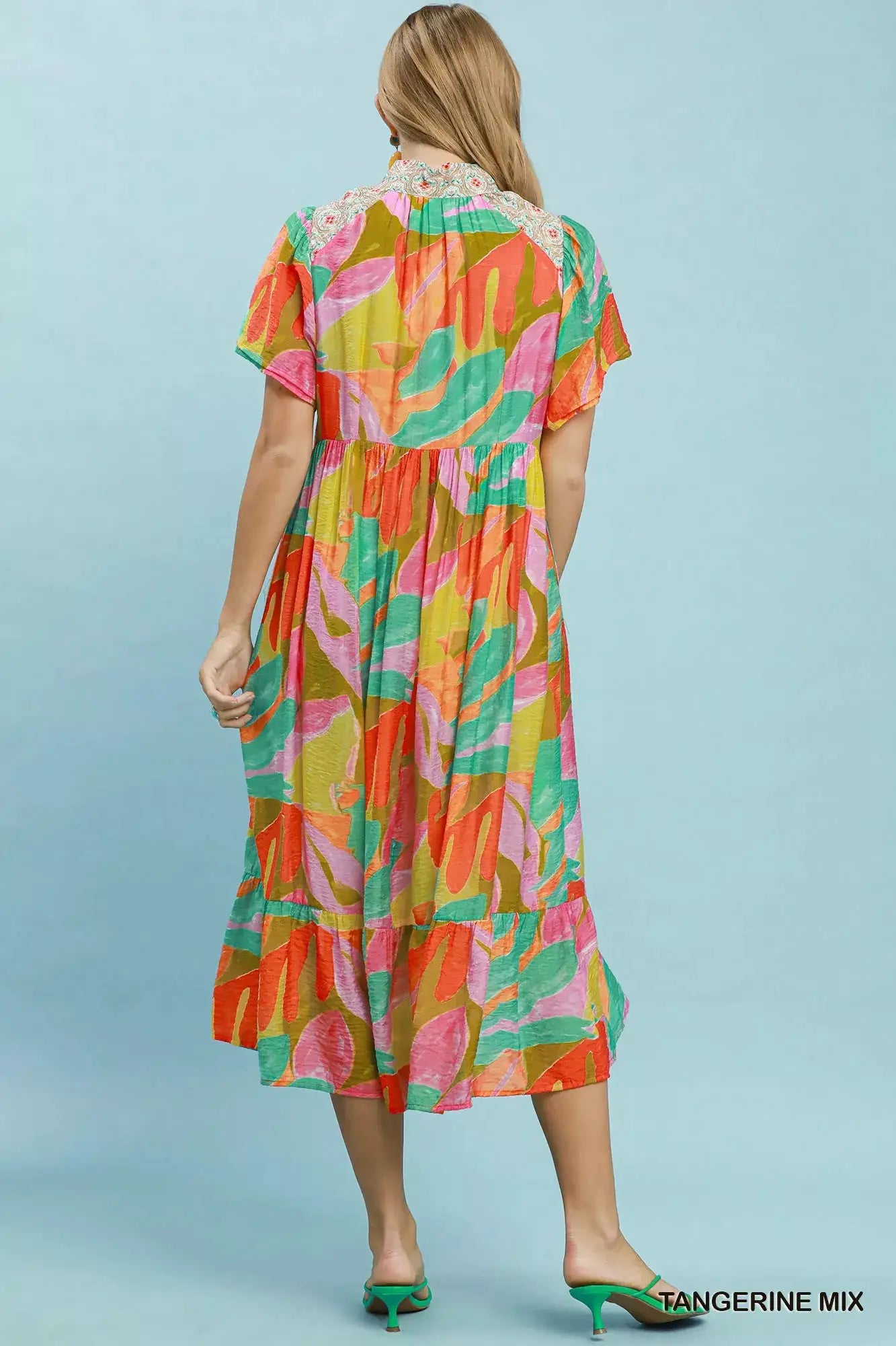 Umgee Abstract Tropical Print Tiered Midi Dress