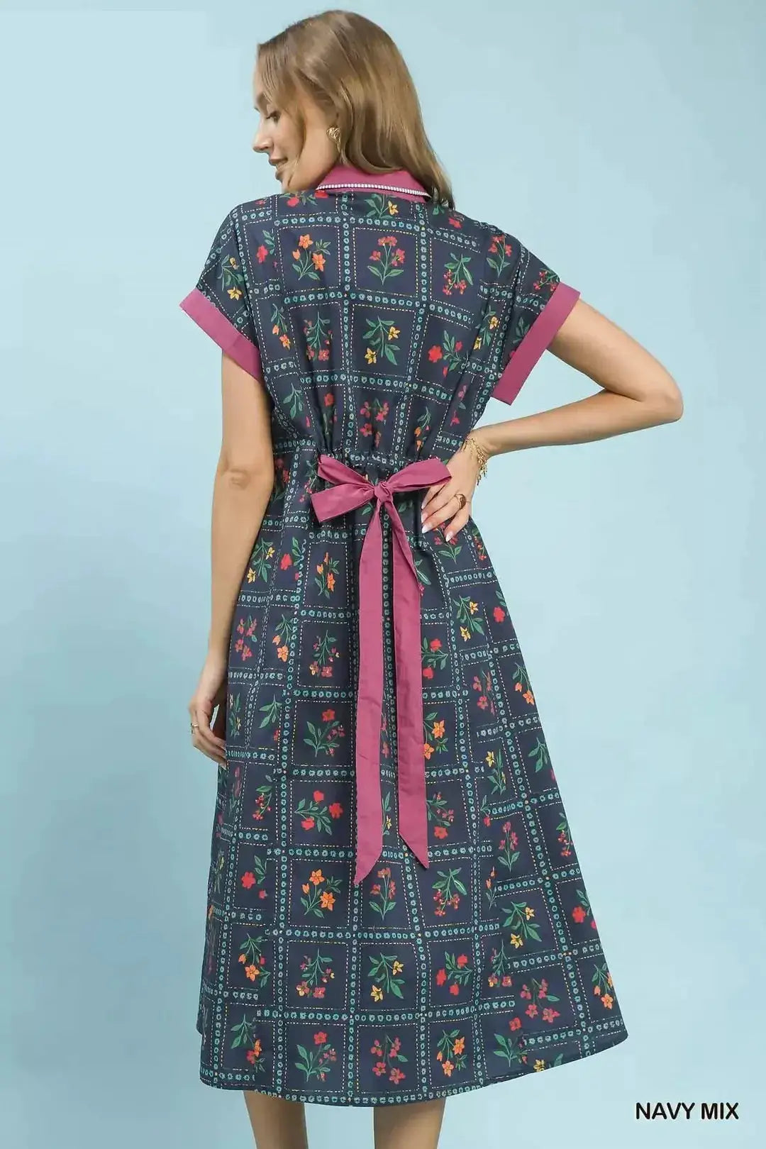 Umgee Mix Floral Button-Front Midi Dress
