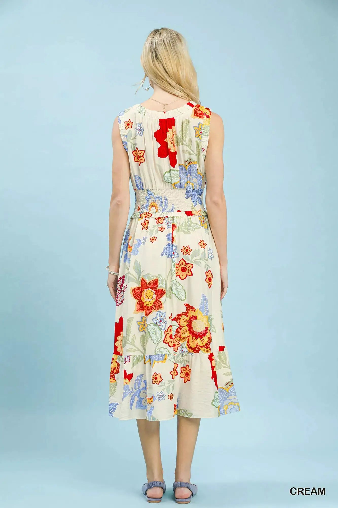 Umgee Floral Smocked Midi Dress