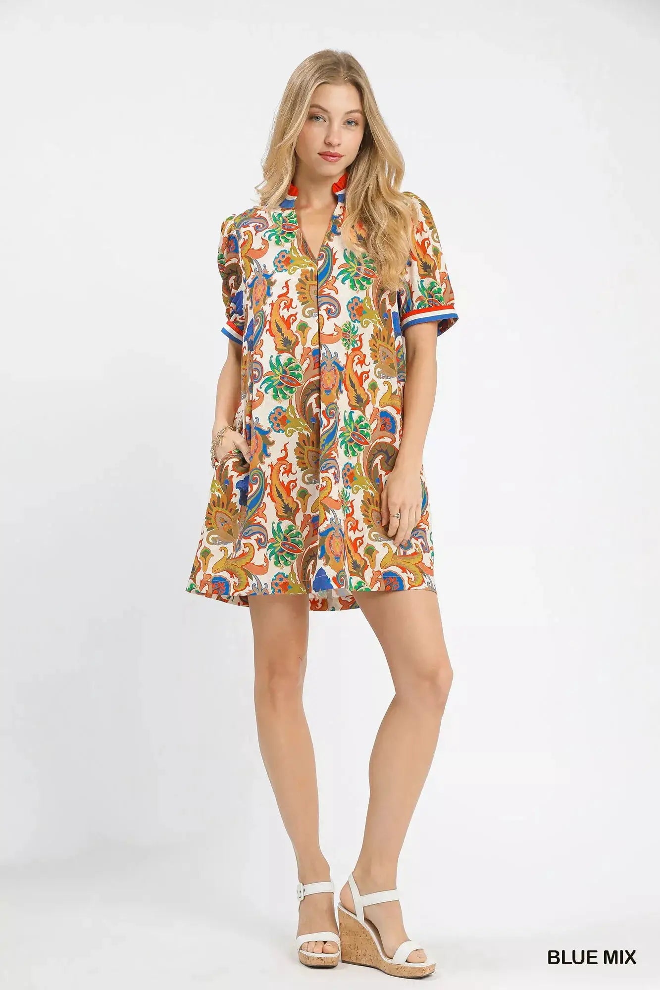 Umgee Jacquard Abstract Print Mini Dress