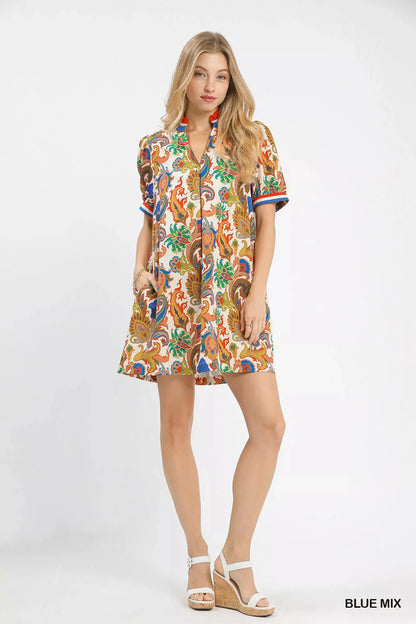 Umgee Jacquard Abstract Print Mini Dress