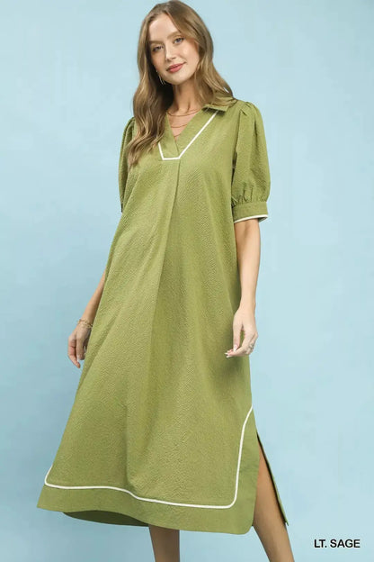 Umgee Seersucker Midi Dress with Contrast Trim