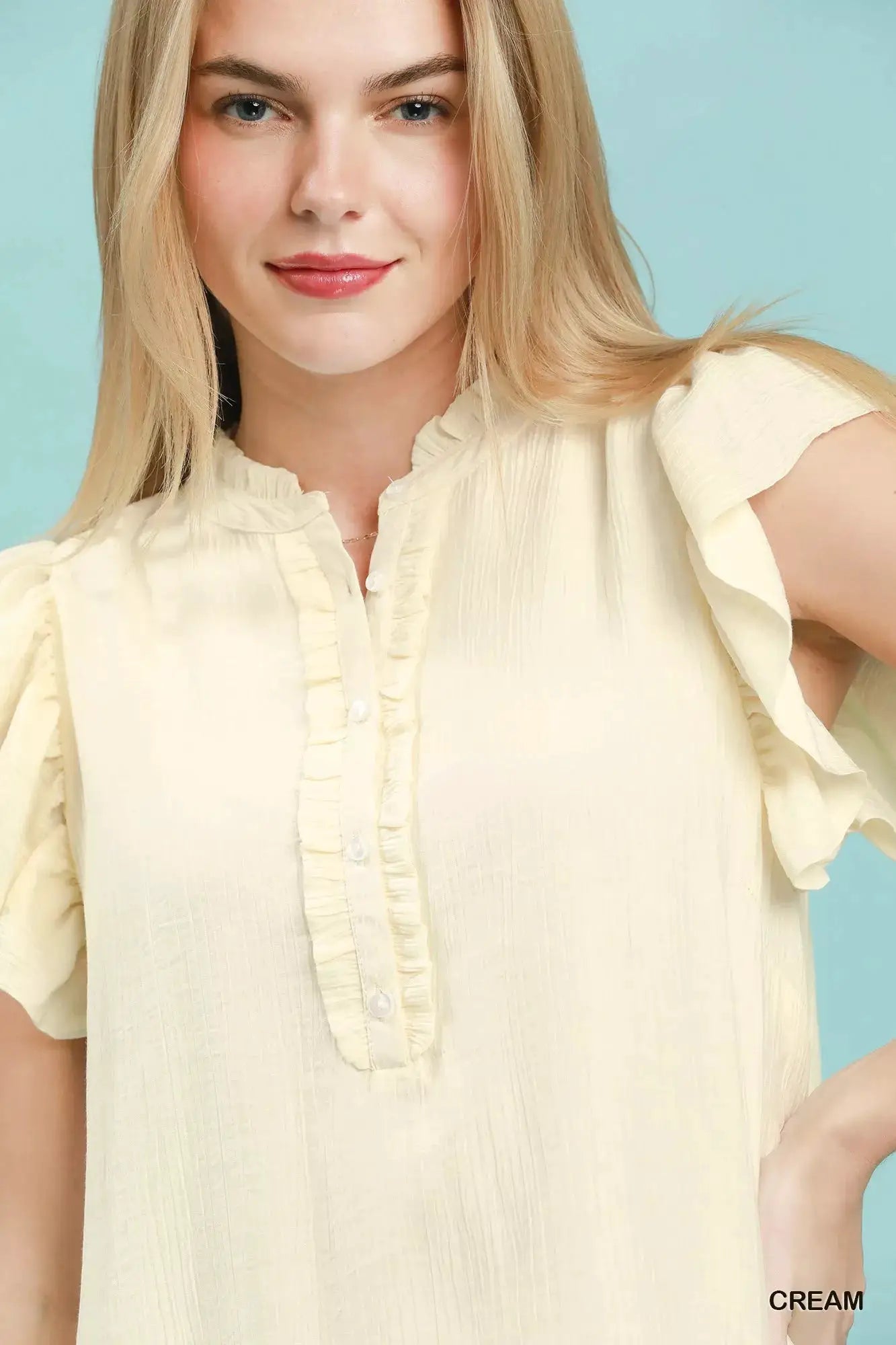 Umgee Ruffle Sleeve Henley Shift Dress