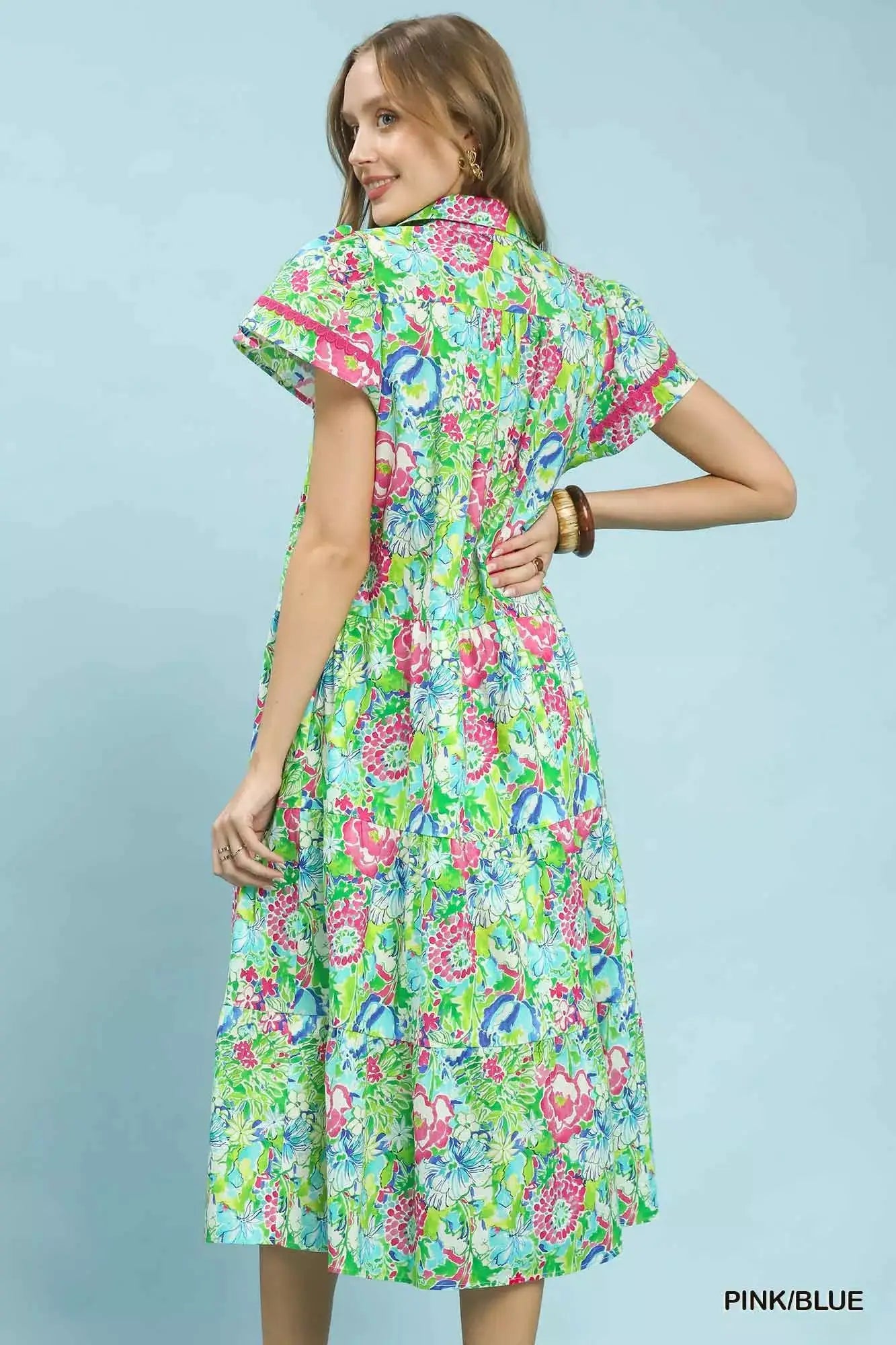 Umgee Bold Mixed Floral Tiered Midi Dress