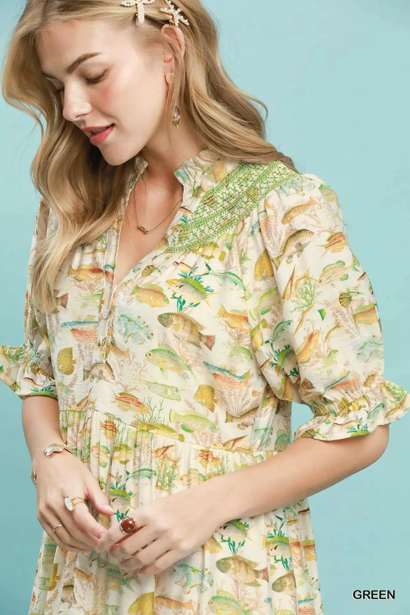 Umgee Print Tiered Midi Dress