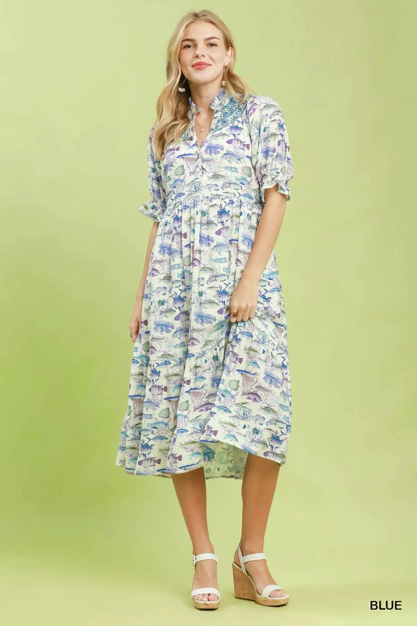 Umgee Print Tiered Midi Dress