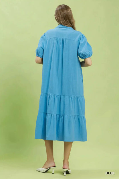 Umgee Solid Tiered Midi Dress