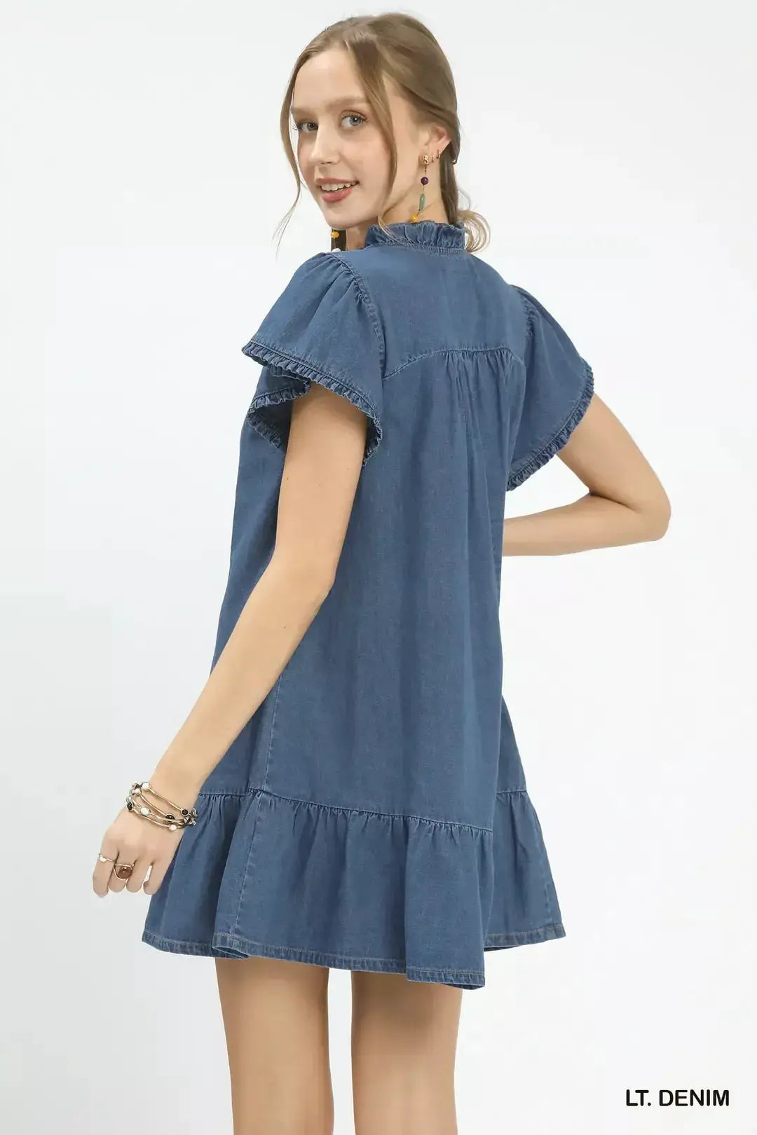 Umgee Ruffled Washed Denim Dress