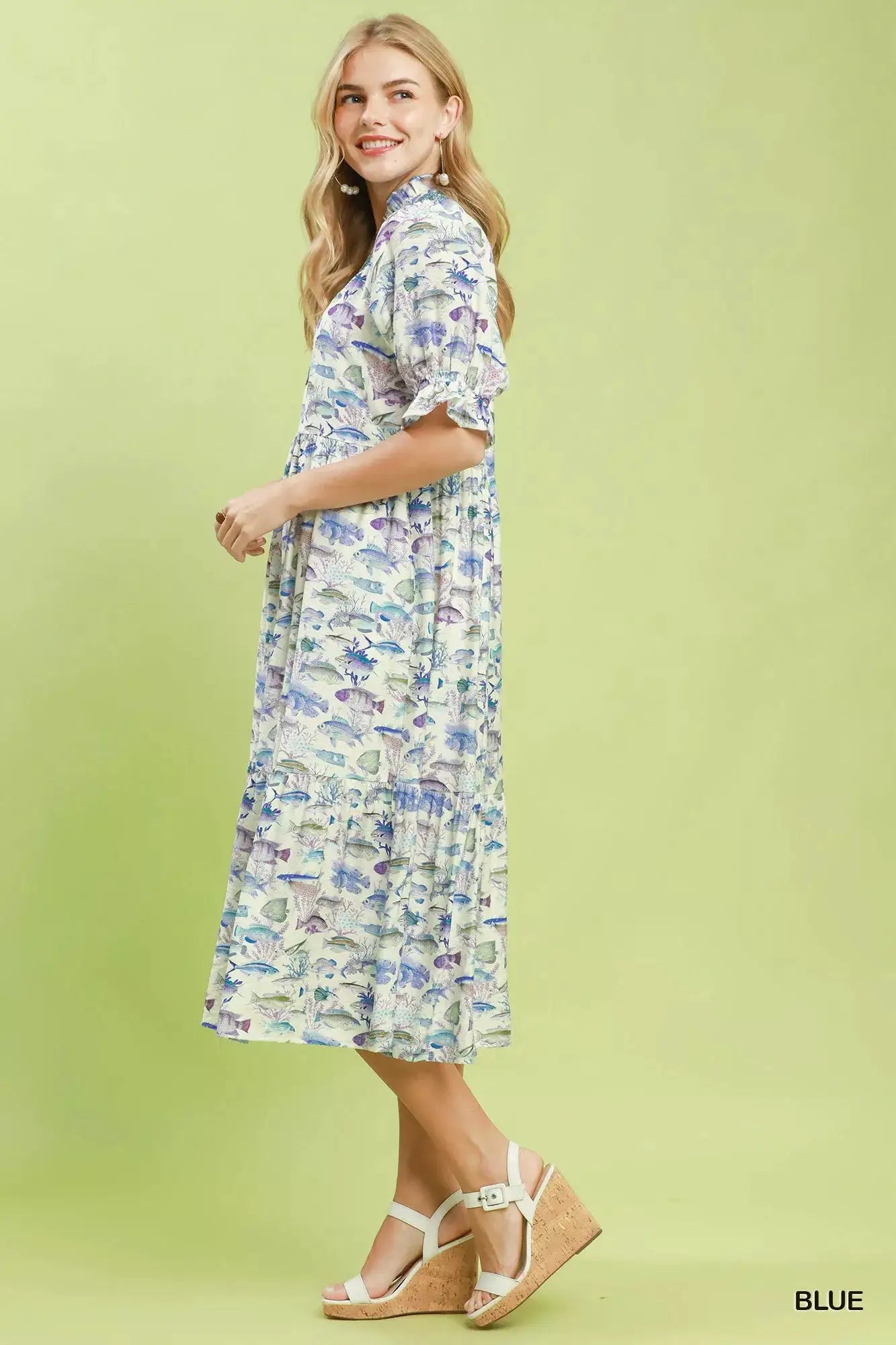 Umgee Print Tiered Midi Dress