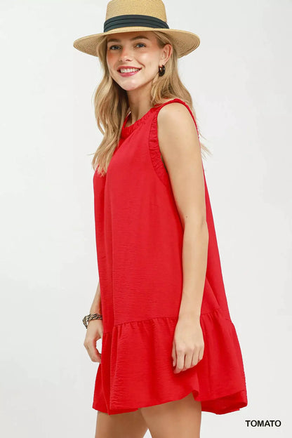 Umgee Sleeveless Ruffle Trim Drop Waist Mini Dress