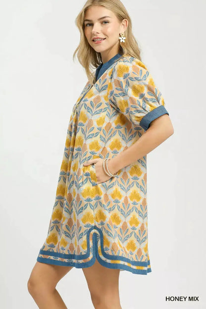 Umgee Mix Tile Print Mini Dress