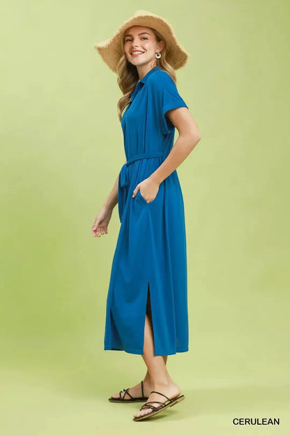 Umgee Collared Belted Midi Dress