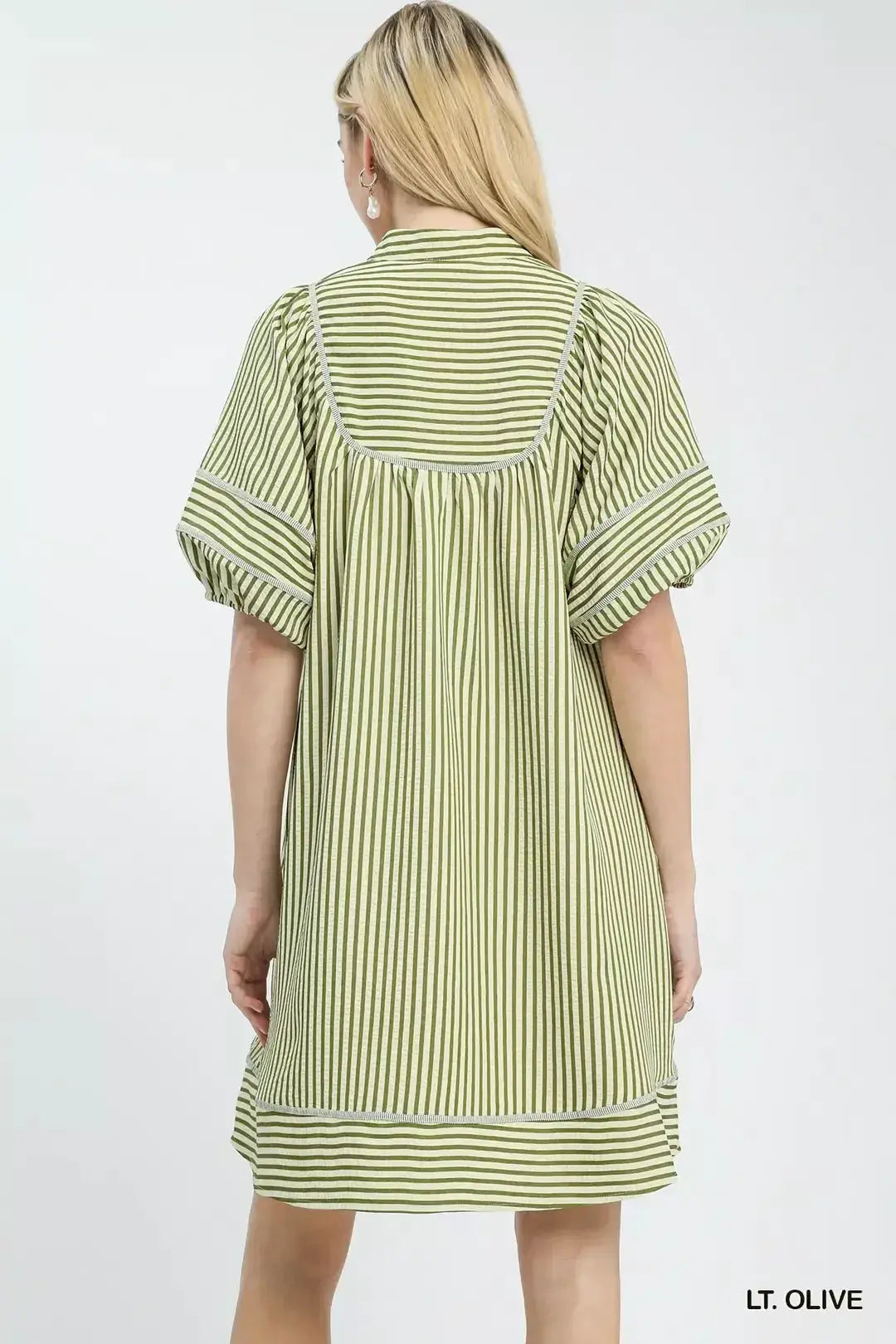 Umgee Striped Puff Sleeve Shift Dress