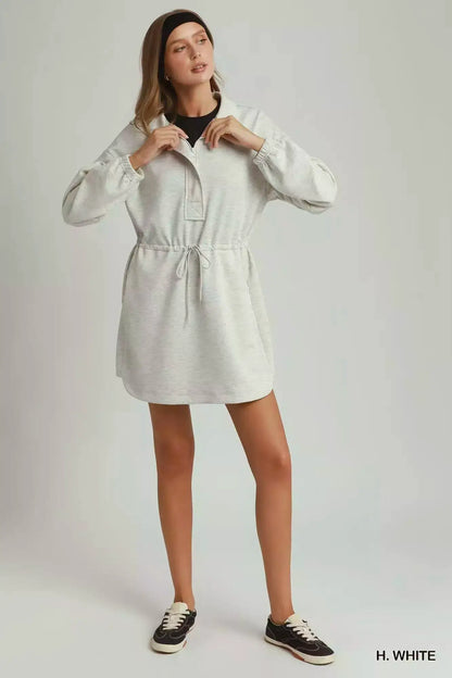Umgee Half Zip-Up Drawstring Waist Dress