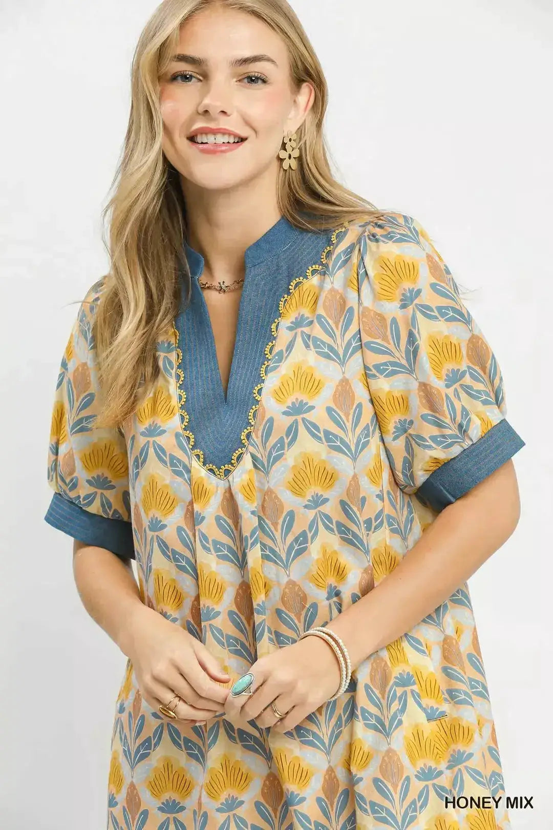 Umgee Mix Tile Print Mini Dress