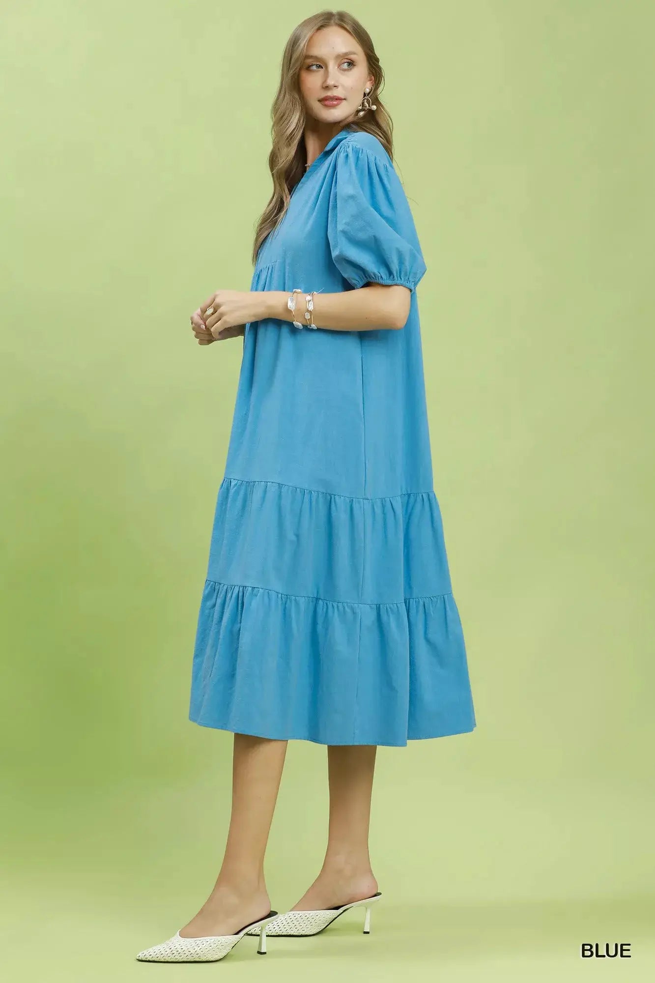 Umgee Solid Tiered Midi Dress