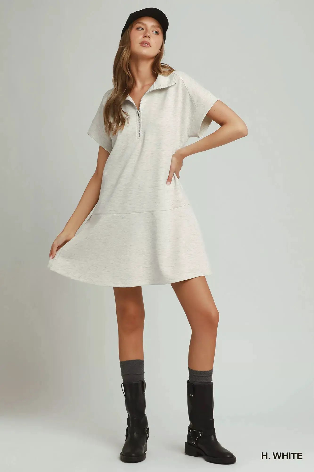 Umgee Collared Quarter Zip Dress with Size Pocket