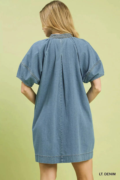 Umgee Denim Mini Dress with Contrast Thread