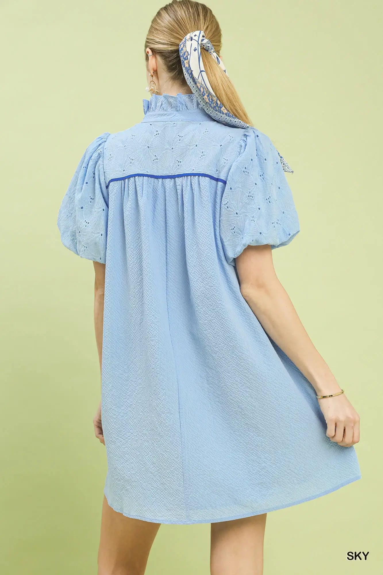 Umgee Puff Sleeve Textured Babydoll Dress