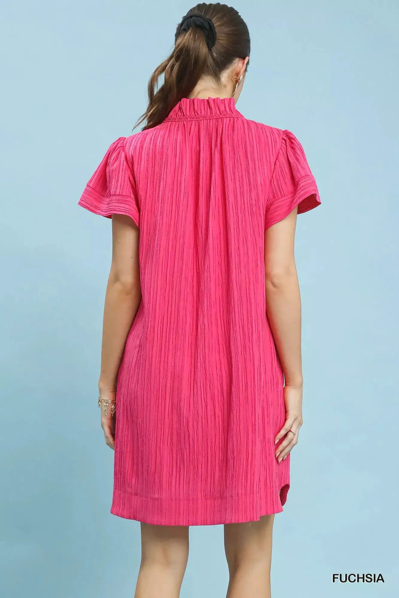 Umgee Flutter Sleeve V-Neck Shift Dress