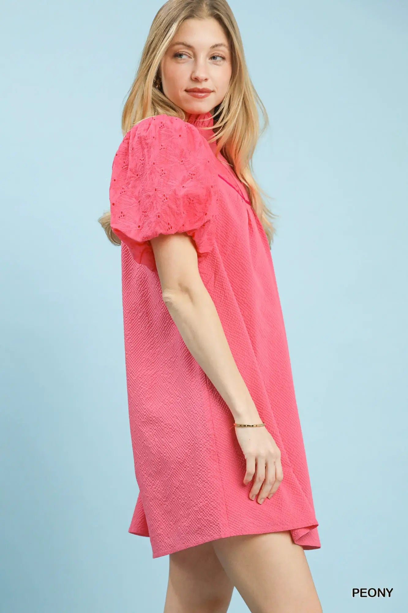 Umgee Puff Sleeve Textured Babydoll Dress