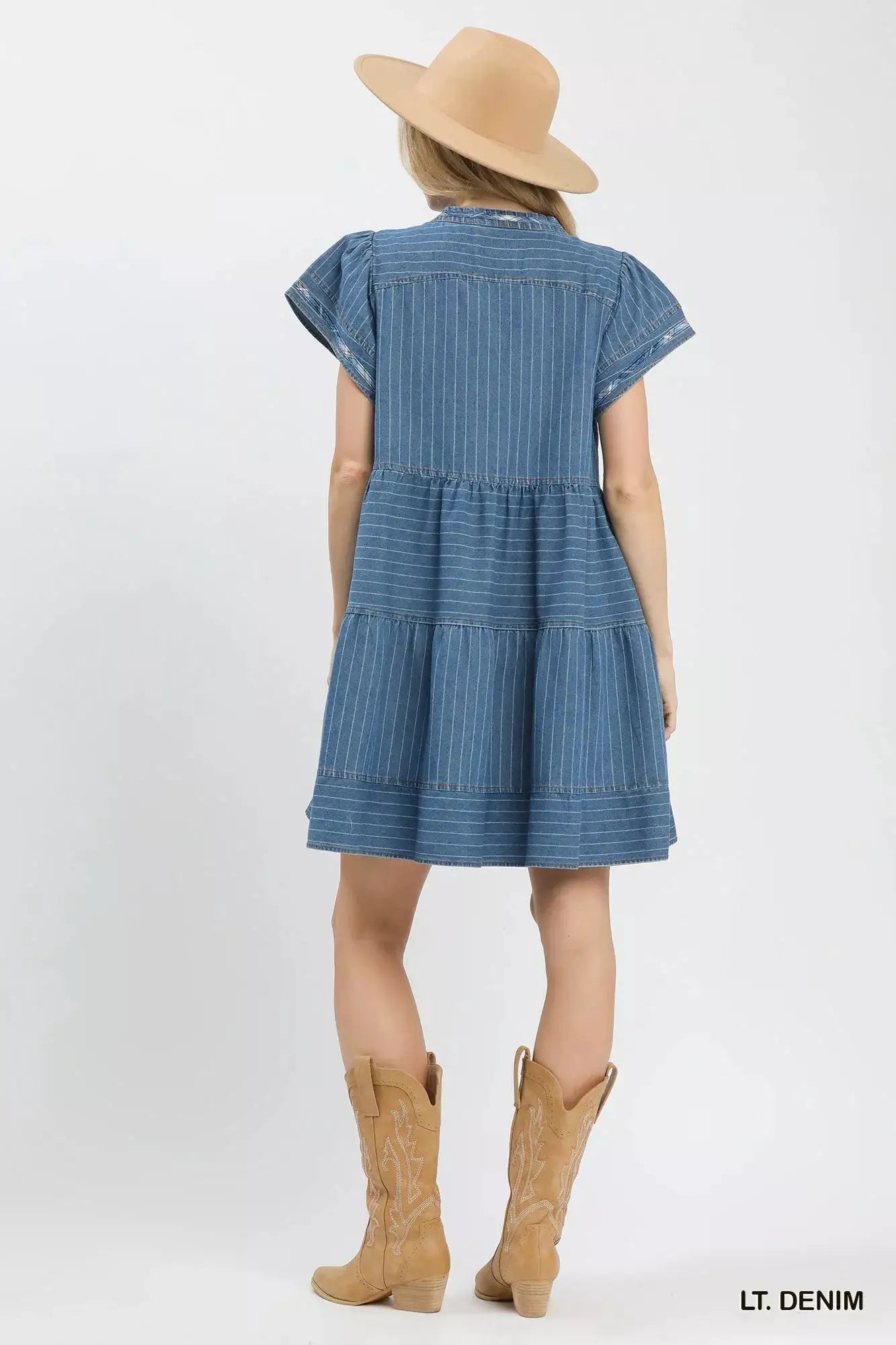 Umgee Chambray Tiered Babydoll Dress